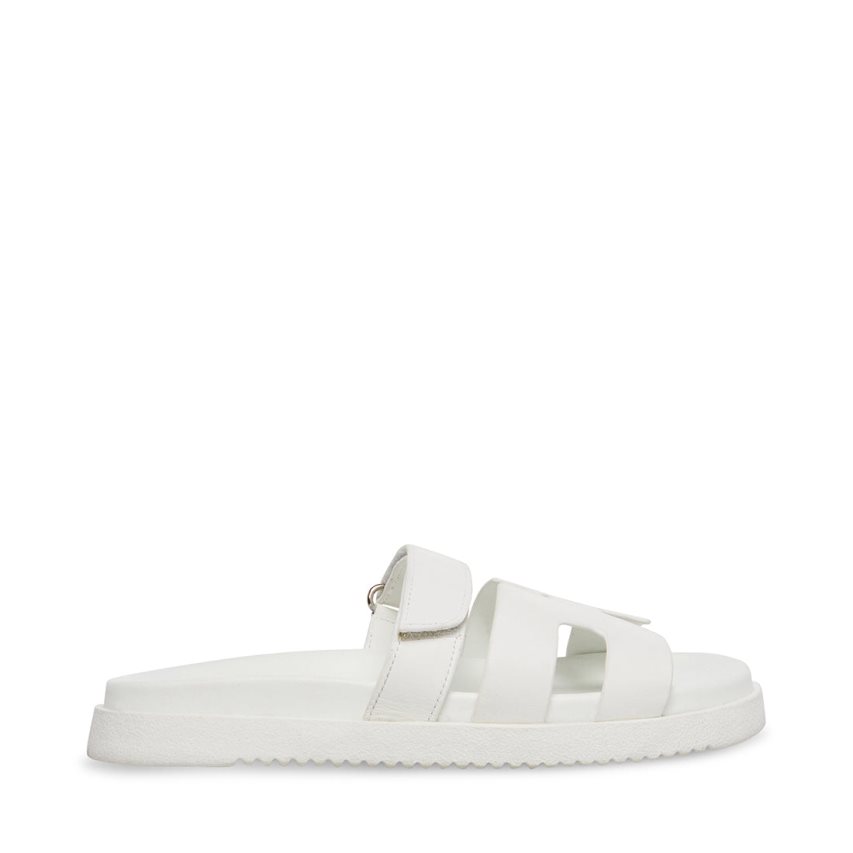 White Steve Madden Mayven Leather Women\'s Flat Sandals | PH 2980BOC